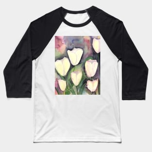 White Tulips at Night Baseball T-Shirt